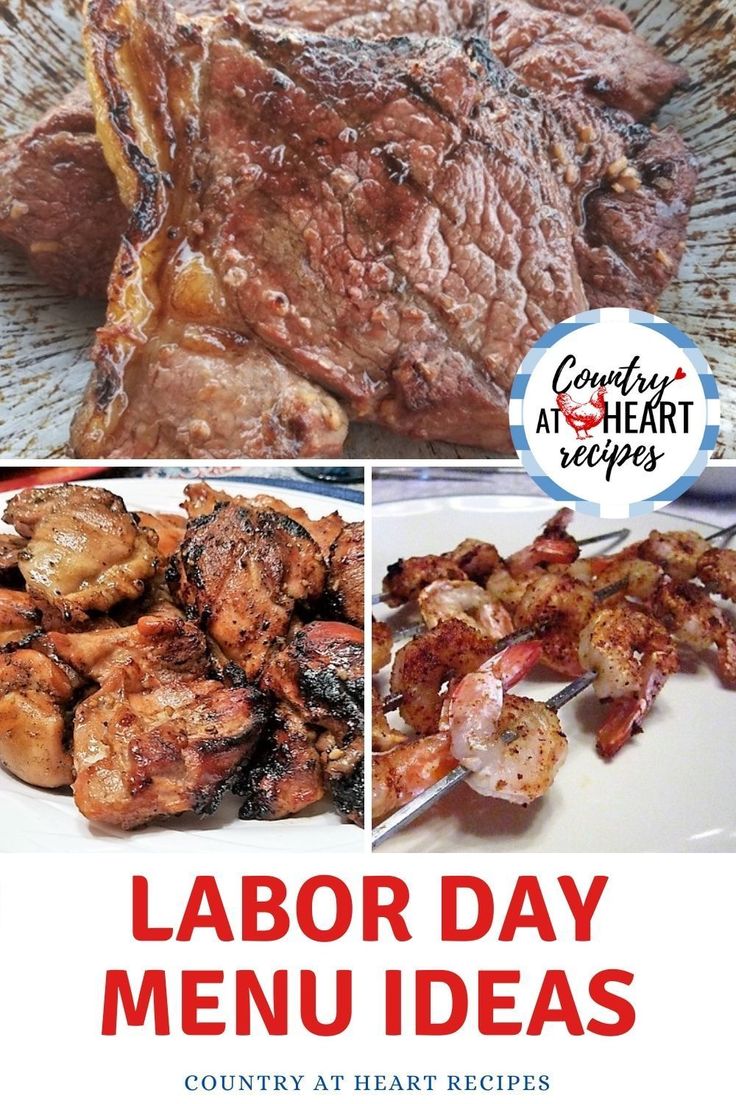 labor day menu with images of meat and potatoes