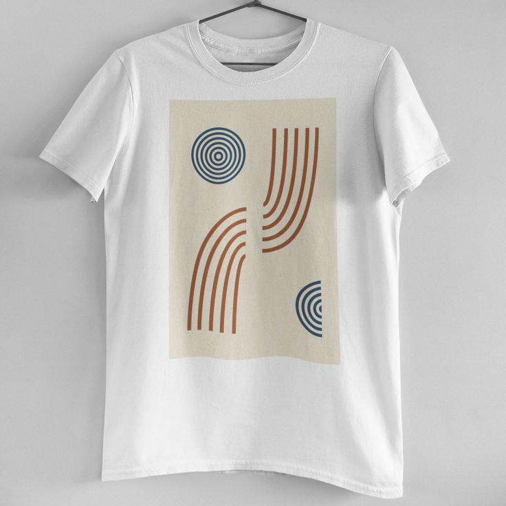 Geometric Mid Century Circle Lines Tee Brand New! Our In House T-Shirts Are High Quality And Printed On Demand. This Tee Features Gorgeous Shades Of Cream Beige, Terracotta Brown, And Indigo Blue, 100% Cotton, Relaxed Boyfriend Fit, And Print Of Circles And Broken Curved Lines. Size S-Xl Available (Model Is Wearing A Size M) Search Tags: Rust Crescent Natural Boho Bohemian Vintage Retro Aesthetic Mid Century Minimal Minimalist Modern Unisex Brown Graphic Tee With Graphic Design, Brown Cotton Top With Graphic Design, Casual Brown Top With Graphic Design, Mid Century Minimal, Vintage Retro Aesthetic, Coral Shirt, Lime Green Shorts, Nfl T Shirts, Natural Boho