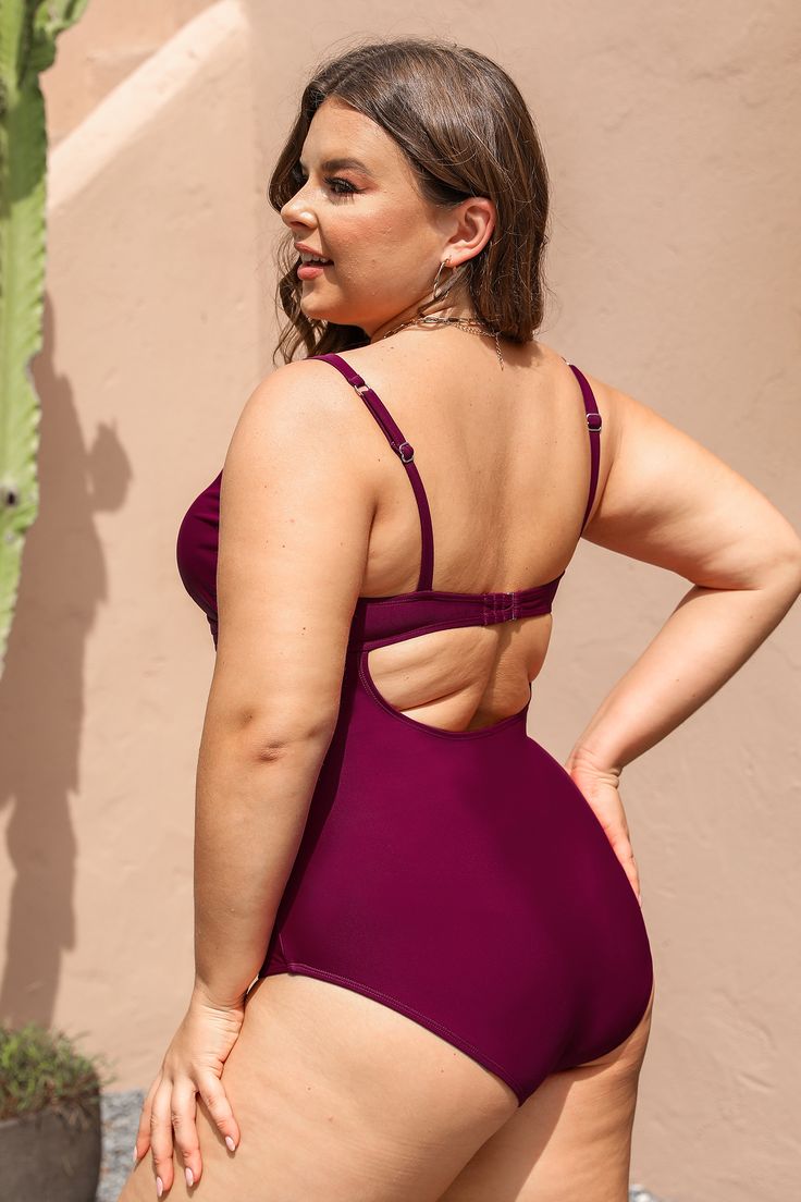 Upgrade your swim game with the Maroon Cutout Tummy Control One-Piece. Sleek design, killer cutouts, and total Tummy Control—because who says swimwear can't be stylish and practical? Product code: CAA12E4D028EE Features:  V-neckline Adjustable straps Removable soft cups High bust support Tummy Control  Back hook closure Back cutout Low-cut leg Retro full bum coverage Wash Method: Regular Wash Lining: 92%POLYESTER,8%SPANDEX Material: 80%NYLON,20%SPANDEX. Beach Season Shapewear Swimwear, Seamless Shapewear Swimwear For Beach, Poolside Shapewear Swimwear With Lined Body, Pool Shapewear Swimwear With Lined Body, Seamless Shapewear Swimwear For Swimming, Underwire Shapewear Swimwear, Lined Body Shapewear Swimwear, Shapewear Swimwear For Beach Season, Shapewear Swimwear For The Beach