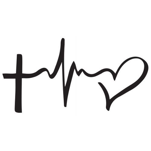 the word faith is written in black ink with a heart and a cross on it