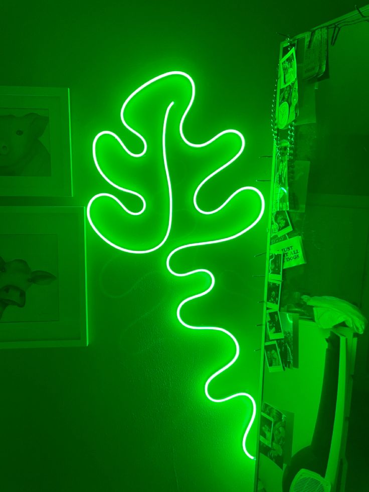 Neon green light strip Rope Lights Office, Modern Neon Decor, Neon Light Strip Design, Govee Neon Led Strip Light Ideas, Led Rope Light Designs, Led Rope Lights Bedroom Ideas, Bedframe Lights, Neon Light Strip Ideas, Neon Light Room Decor