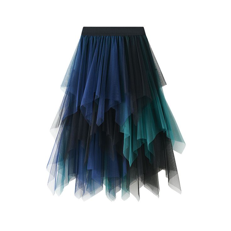 F00177460-100 Long Tutu Skirt, Blue Contrast Color, Organza Midi Skirt, Tule Rok, Gonna In Tulle, Long Tutu, Gauze Skirts, Skirt Tulle, Fishnet Dress