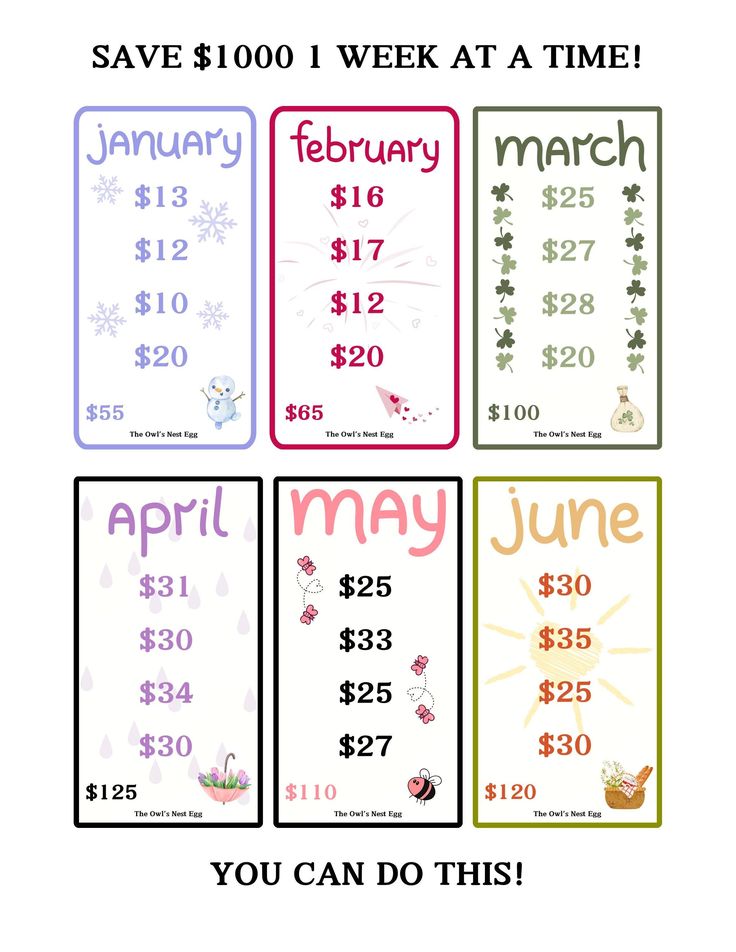 four months of the year calendars with prices for each month in english and spanish