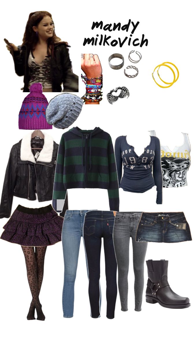 a collage of clothing and accessories with the words meandy mikvovichh