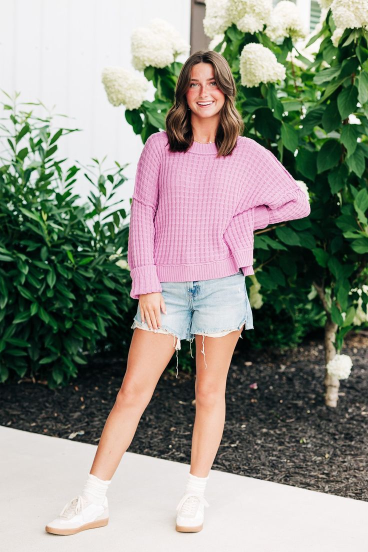 Knit Cotton Acrylic Sweater Ribbed Crew Neck Long Sleeve Pullover Top With Side Slits -lightweight -Fabric Contents -55% Cotton, 45% Polyester Acrylic Sweater, Heeled Mules Sandals, Team Apparel, Plus Size Activewear, Cardigan Vest, Knit Cotton, Tee Dress, Pink Tops, Summer Essentials