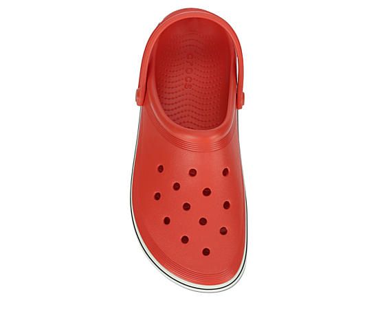 Crocs Off Court Logo Men s/Women s Clog Chill in comfortable style with the Crocs Off Court Logo unisex Clog. Built with lightweight, durable Croslite™ material featuring ventilation ports that can be customized with Jibbitz™ charms, this Clog also has a sporty, midsole racing stripe and a large Crocs logo at the heel. The flexible footbed offers comfort that lasts all day. Synthetic upper Slip-On w/ heel strapVentilation portsMidsole stripeIconic Crocs Comfort Casual Red Clogs With Rubber Sole, Red Slip-on Casual Clogs, Casual Red Slip-on Clogs, Red Non-slip Casual Clogs, Casual Red Clogs With Cushioned Footbed, Casual Red Non-slip Clogs, Red Slip-on Synthetic Clogs, Red Synthetic Comfortable Clogs, Red Slip-on Clogs For Outdoor