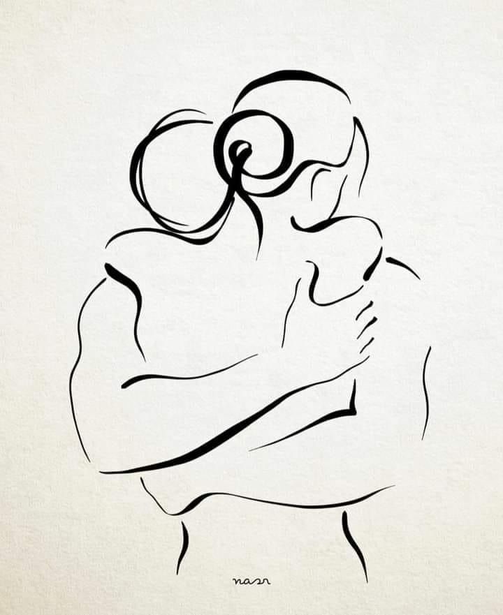 a black and white drawing of a woman holding a baby in her arms with the word love written on it