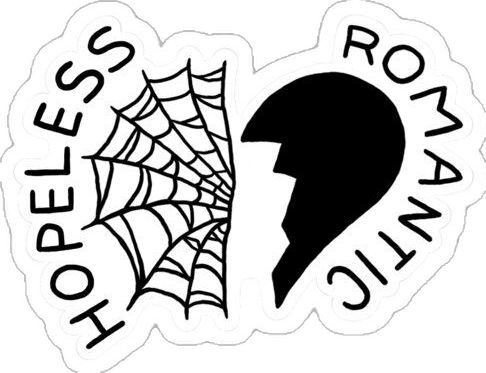 a sticker with the words hopeless roma and a spider web on it's side