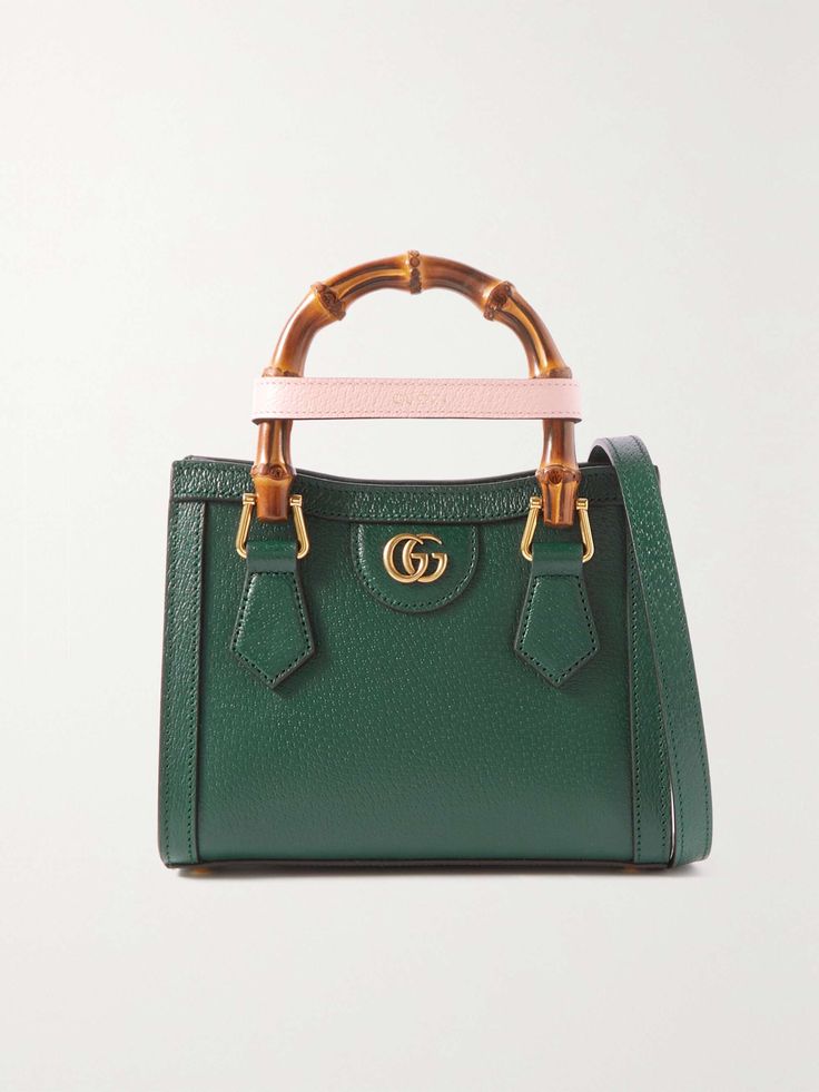 GUCCI Diana mini textured-leather tote Gucci Textured Leather Rectangular Bag, Gucci Textured Leather Rectangular Shoulder Bag, Gucci Rectangular Textured Leather Bag, Gucci Leather Lined Shopping Bag, Green Gucci Bag With Detachable Handle, Gucci Bag With Leather Lining And Double Handle, Gucci Tote Bag With Leather Lining, Gucci Leather-lined Shoulder Bag For Shopping, Gucci Shoulder Bag With Leather Lining For Shopping