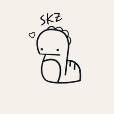 a black and white drawing of a person with the word skz on it's forehead