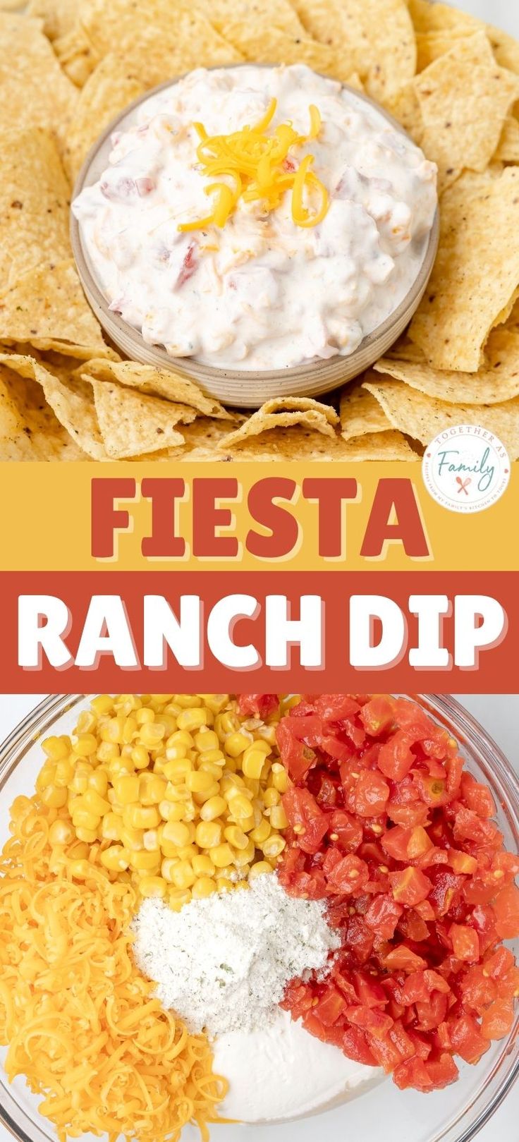 the ingredients for fiesta ranch dip on a plate with tortilla chips