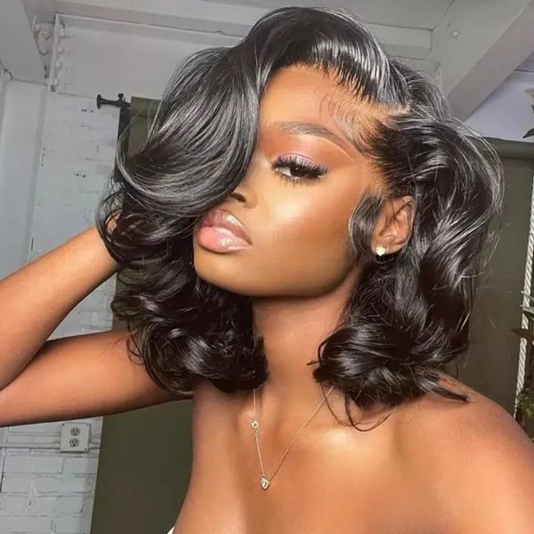 Trendy Short Loose Curl Side Part Human Hair Wig Minimalist Pre Cut HD Lace Glueless Wig Kręcony Bob, Frontal Bob Wig, Frontal Bob, Lace Frontal Bob, Short Wave, Hd Lace Frontal, Wig Short, Brazilian Remy Hair, Body Wave Wig