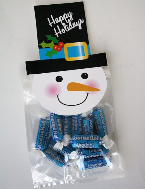 a snowman made out of candy wrapped in plastic