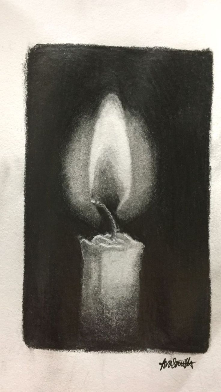 a black and white drawing of a lit candle