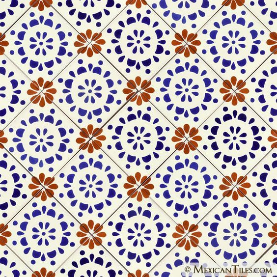 a blue and orange tile pattern