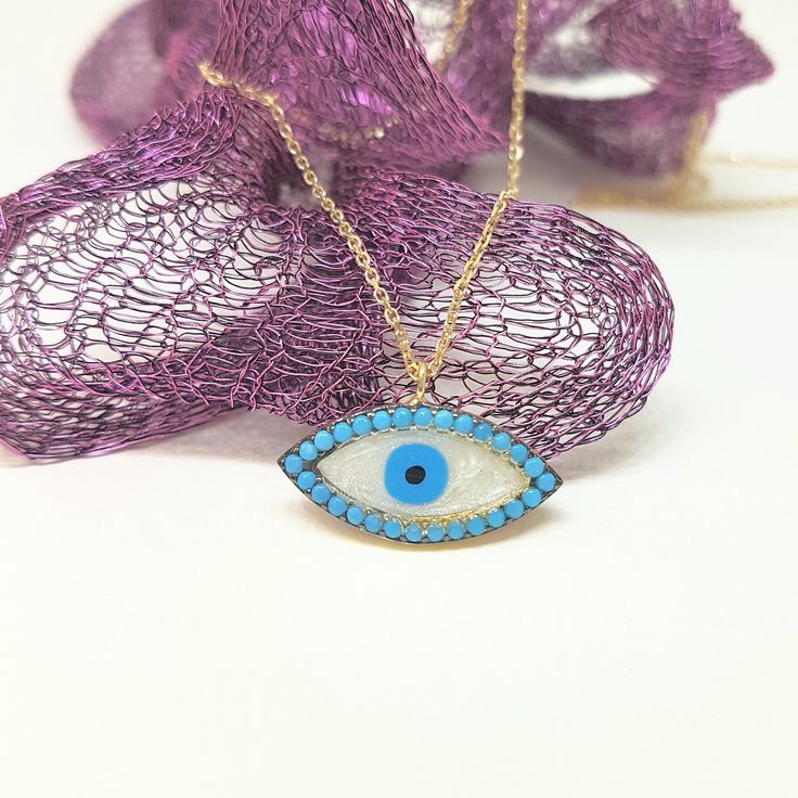 -The Lucky Evil Eye with Mother-of-pearl design style women jewelry pendant is made with high-quality 14K solid gold. (Evil Eyes are also called Turkish or Greek Evil Eye, Faith Protection and Nazar ) - We have listed many kind of evil eye jewelries. You can check out https://www.etsy.com/shop/LatikaJewelryShop - This dainty, delicate and trendy pendant necklace has been artfully designed for timeless yet modern millennial fashion. - This 14K solid gold pendant comes with a beautiful matching 14 Blue Pearl Pendant Fine Jewelry, Fine Blue Pearl Pendant Jewelry, Gold Turquoise Pendant Necklace In Sterling Silver, Blue Pendant Necklaces For Birthdays, Blue Pendant Necklaces For Birthday, Blue Pendant Necklace For Birthday, Gold Turquoise Gemstone Necklace, Unique Gold Turquoise Gemstone Necklace, Blue Gemstone Jewelry For Celebration