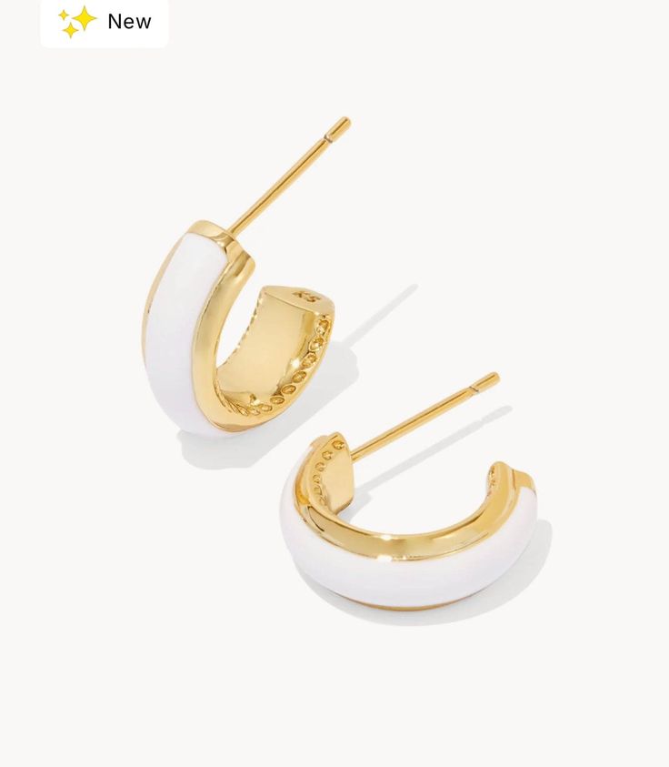 Kendra Scott Women - Accessories - Earrings Ainsley Huggie EAR Gold White Enamel | Kendra Scott Earrings Huggies, Earrings Metal, Huggie Earrings, Brass Material, Christmas Wishlist, White Enamel, Huggies Earrings, Cute Earrings, Kendra Scott