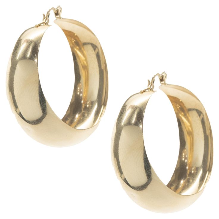 Material: 14K yellow gold Dimensions: earrings measure 33 x 15mm Weight: 7.36 grams Classic 14k Stamped Hoop Earrings, 14k Gold Hinged Hoop Earrings For Formal Occasions, Small Hoop 14k Gold Earrings With Shiny Finish, Small Hoop Earrings In 14k Gold With Shiny Finish, Formal Gold Hoop Earrings With Shiny Finish, Gold Hoop Earrings With Shiny Finish For Formal Occasions, Formal Hoop Earrings With Shiny Finish, Formal 14k Gold Hoop Earrings With Polished Finish, Luxury Polished Gold-tone Hoop Earrings