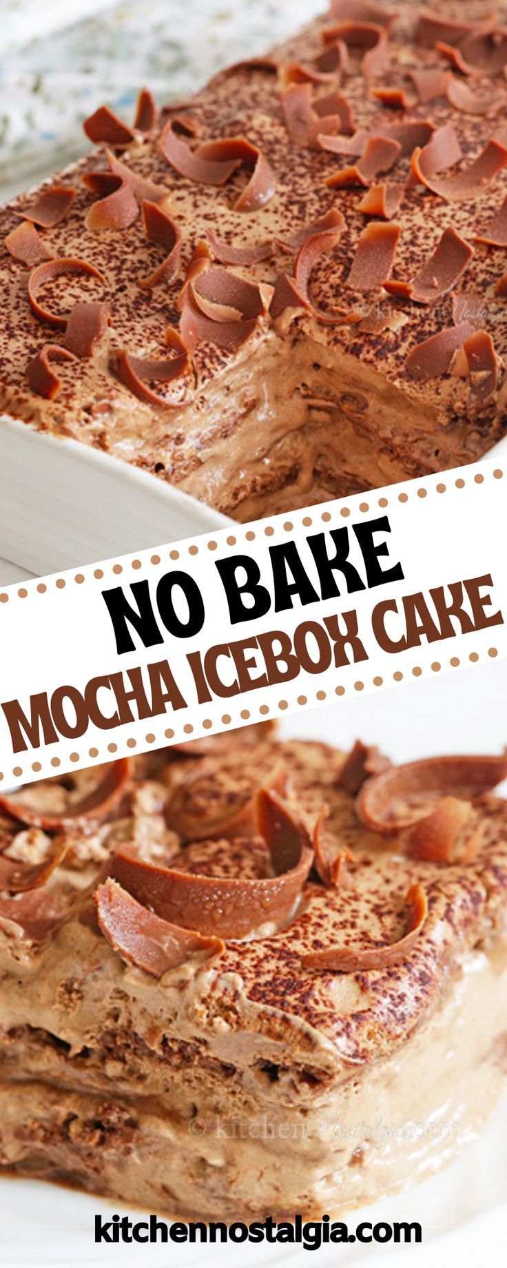 no bake mocha icebox cake on a plate with the title above it