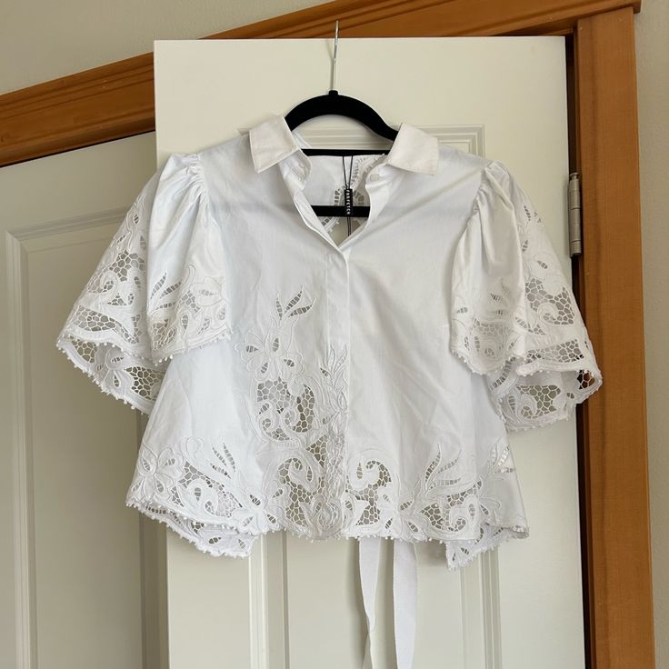 Nwt Size Eu 38 Tie Back 100% Cotton $3980 Brazilian Real Currency Designer White Short Sleeve Blouse, Tie Backs, Tie Back, Color White, Size 4, Blouses, Womens Tops, Crop Tops, Women Shopping