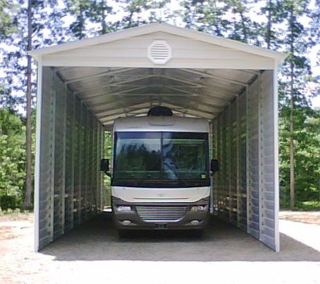 a bus is parked in a covered area