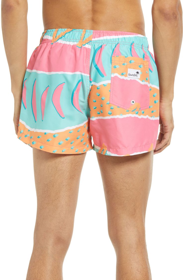 Neon colors and bold scribbles bring big '90s energy to swim trunks cut from quick-drying fabric that keeps you comfortable in the water, on land and back. 3" inseam; 24 1/2" leg opening; 11 1/2" front rise; 14" back rise (size Medium) 100% polyester Liner Machine wash, tumble dry Imported Printed Swim, Neon Colors, Nordstrom Store, Swim Trunks, Quick Dry, Swimming, Nordstrom, Womens Shorts, Bring It On