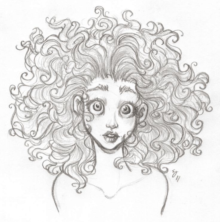 a drawing of a woman with curly hair