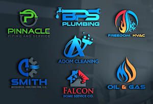 the logos for plumbing and heating company are shown in different colors, shapes and sizes