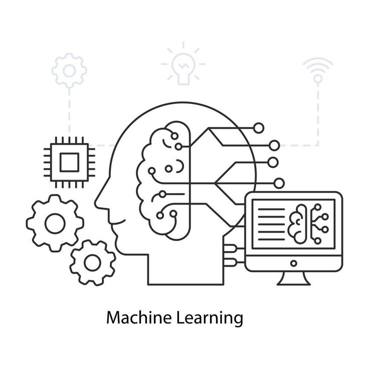 the machine learning logo is shown in black and white, with gears coming out of it