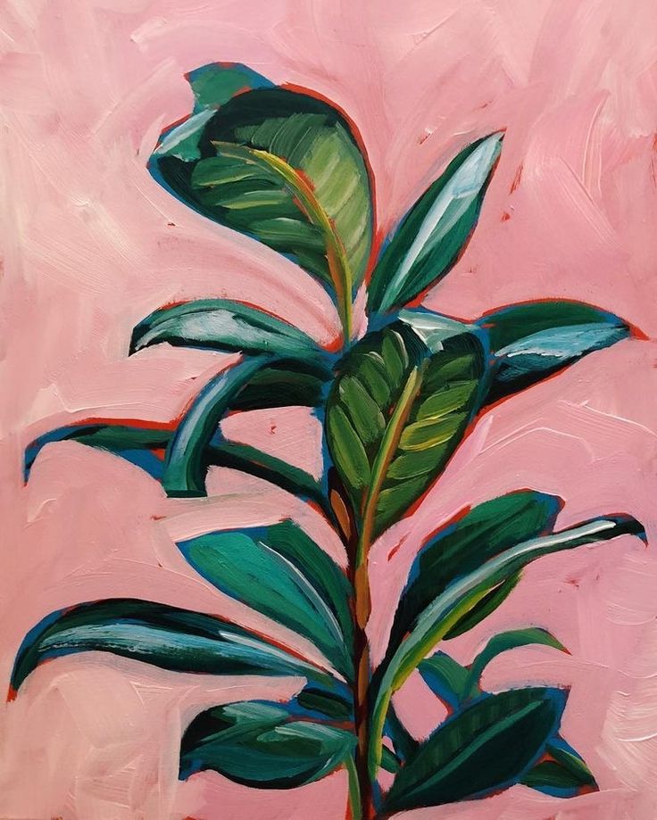 a painting of a plant on a pink background