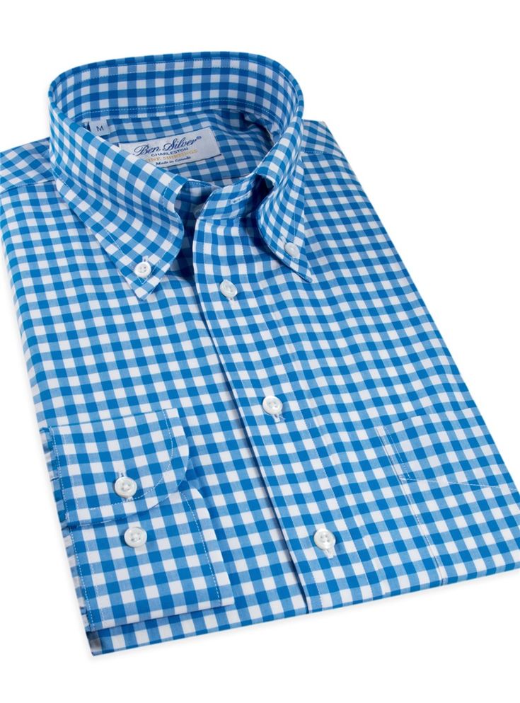 Blue Gingham Shirt - The Ben Silver Collection Business Gingham Cotton Shirt, Business Cotton Gingham Shirt, Plaid Cotton Dress Shirt For Summer, Business Cotton Checkered Shirt, Spring Gingham Cotton Dress Shirt, Classic Gingham Cotton Shirt, Classic Gingham Flannel Button-up Shirt, Classic Gingham Button-up Flannel Shirt, Classic Gingham Cotton Dress Shirt