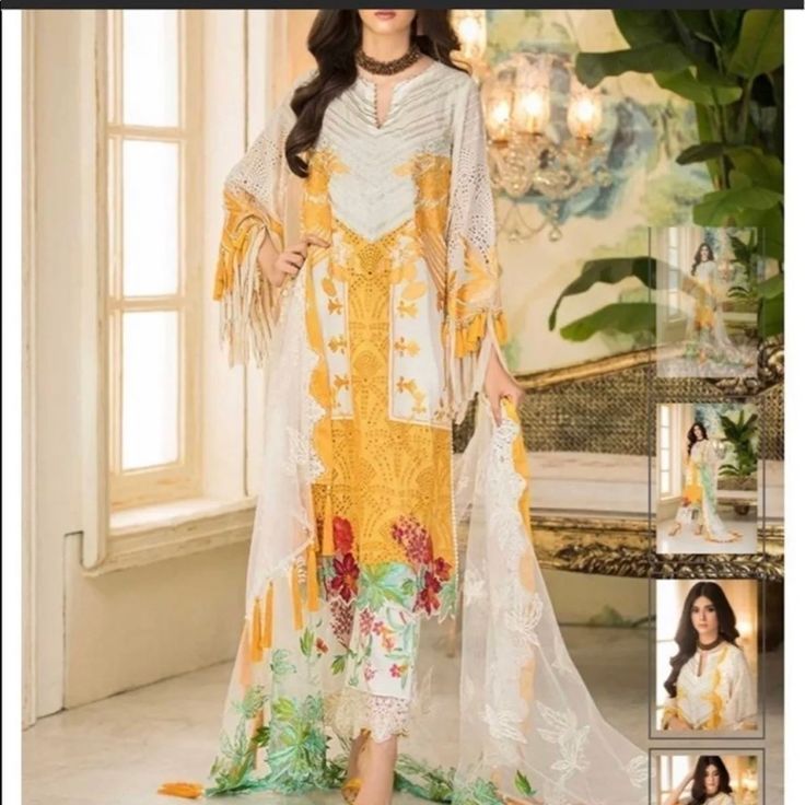 Pakistani Brand New Luxury Embroidery Dress Size Medium To Large Stitch Same As Mode Full Embroidery Trouser Bohemian Yellow Sets With Resham Embroidery, Multicolor Embroidered Dress With Dupatta For Spring, Semi-stitched Long Sleeve Dress With Multicolor Embroidery, Semi-stitched Multicolor Embroidery Dress With Long Sleeves, Spring Dresses With Multicolor Embroidery And Dupatta, Yellow Wedding Dress With Intricate Embroidery, Multicolor Floral Embroidered Lawn Suit For Spring, Multicolor Floral Embroidered Lawn Suit For Summer, Elegant Yellow Salwar Kameez With Floral Embroidery