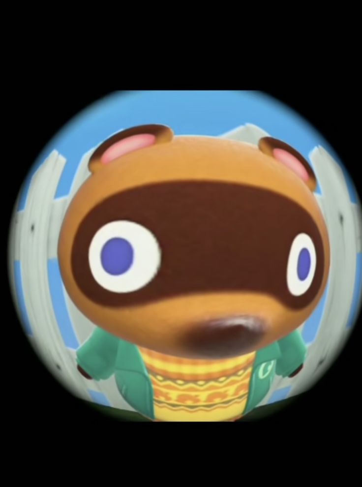 an animal crossing character is shown in the background, and it appears to be looking at something