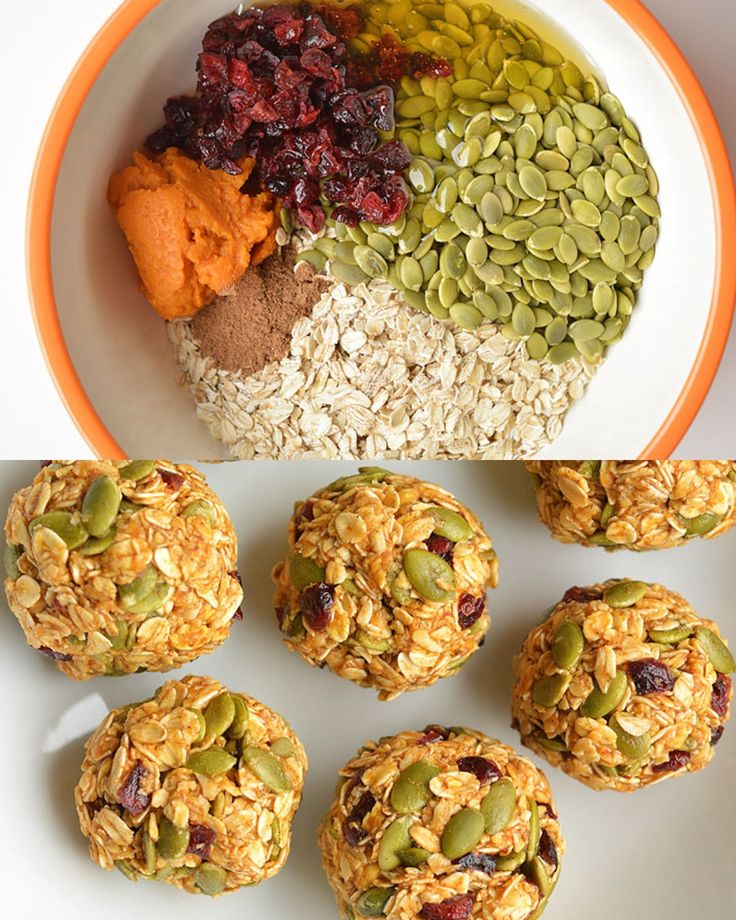 an orange and white plate topped with muffins next to bowls of granola