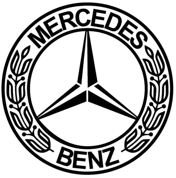 the mercedes benz logo is shown in black on a gray background, with an emblem above it