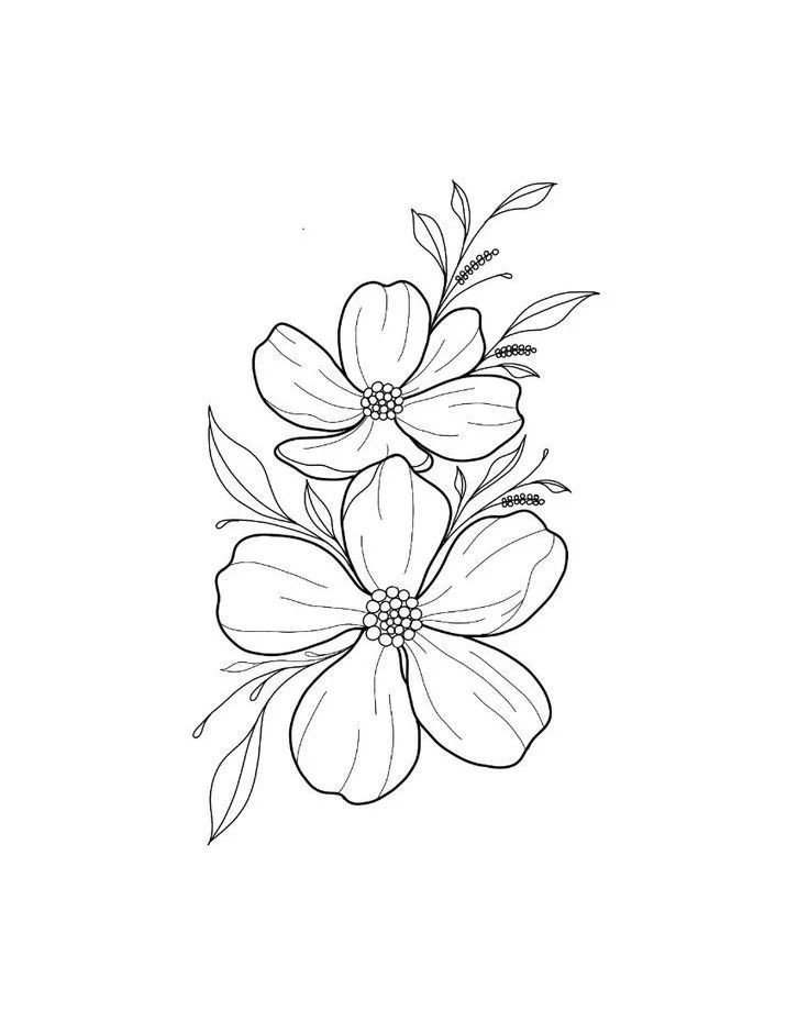 a black and white drawing of three flowers