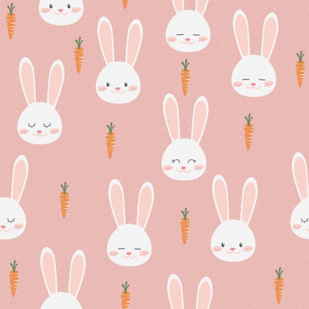 a pink background with white rabbits and carrots