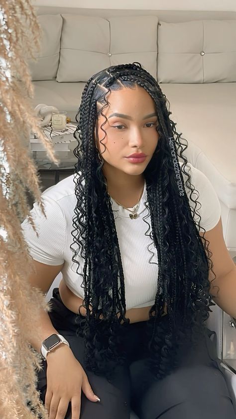 Black Hair Types, Goddess Braids Hairstyles, Cute Box Braids Hairstyles, Braided Hairstyles For Teens, Protective Hairstyles Braids, Long Hair Color, Pretty Braided Hairstyles, Braids With Curls, Hairdos For Curly Hair