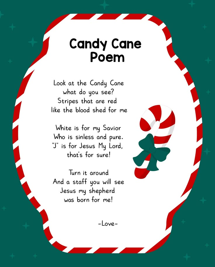 a candy cane poem with the words candy cane poem written in red, white and green