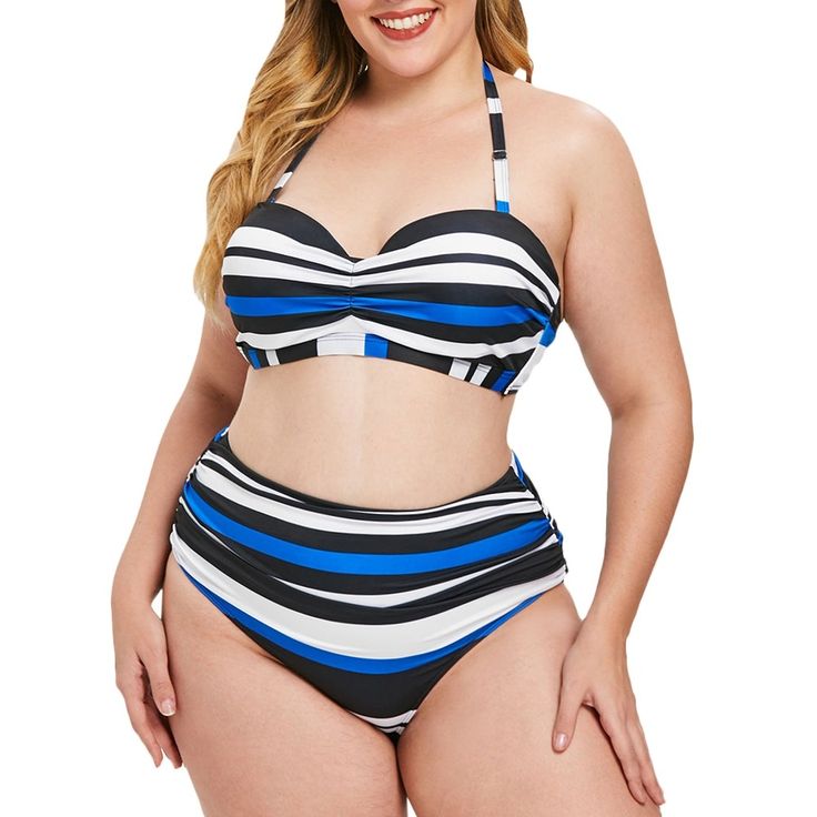 Plus Size Striped Panel Underwire Bikini Set - Multi - 4E74737613 - Women's Clothing, Plus Size Women's Clothing  #PlusSizeWomensClothing #Women's #Clothing # #Plus #Size #Women's #Clothing Plus Size Swimwear Fatkini, Plus Size Bikinis, Cheap Bikinis, Plus Size Beach Outfits, Womens Swimdress, Swimsuit For Body Type, Fabulous Women, Swimwear Plus Size, Big Bra