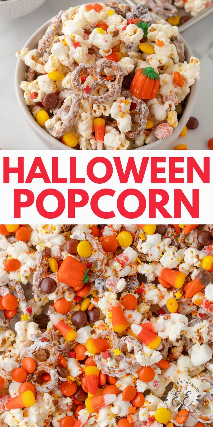 halloween popcorn with candy corn and marshmallows