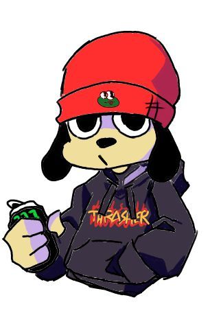 a cartoon dog wearing a red hat and jacket