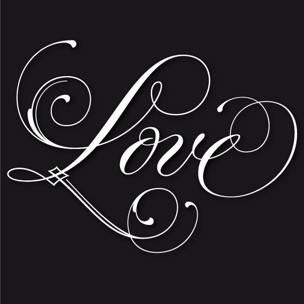 the word love written in cursive writing on a black background