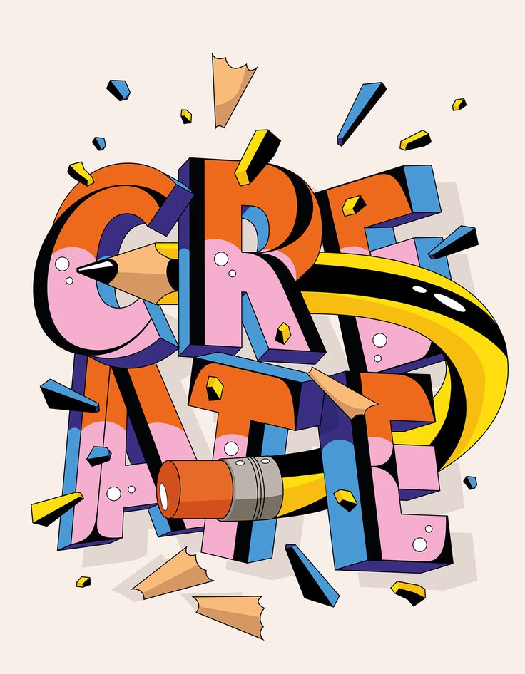 the word art is made up of different colored letters and shapes, including pencils