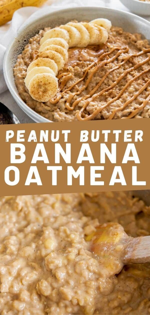 peanut butter banana oatmeal in a bowl with bananas and cinnamon on the side