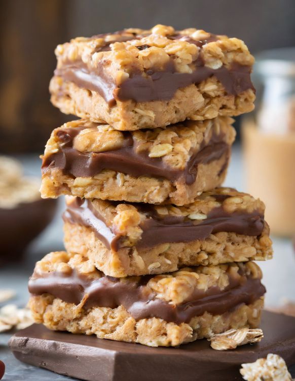 chocolate covered granola bars stacked on top of each other