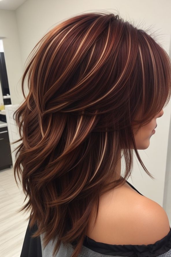 Copper Hair | auburn hair Short Medium And Long Layers, Medium To Short Layered Haircuts, Solid Color Hair Ideas, Hair Cuts Medium Hair Mid Length, Medium Style Hair, Balayage Straight, Goldie Locks, Haircuts 2024, Rambut Brunette