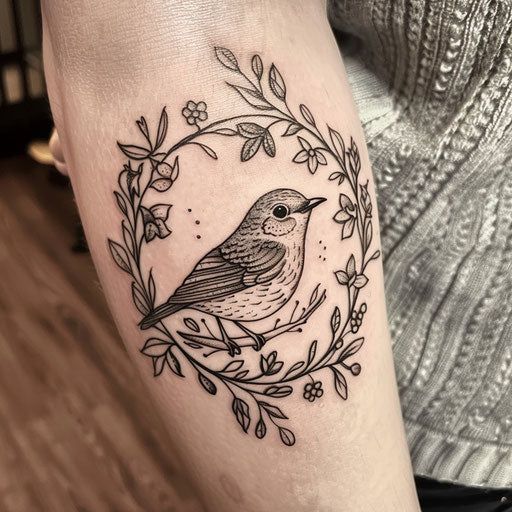 Robin Tattoo Artistry Set Black And Gray Animal Tattoo, Shoulder Bird Tattoos For Women, Birds Flowers Tattoo, Birdhouse Tattoo, Seasons Tattoo, Robin Bird Tattoos, Robin Tattoo, Lotr Tattoo, Black White Tattoos