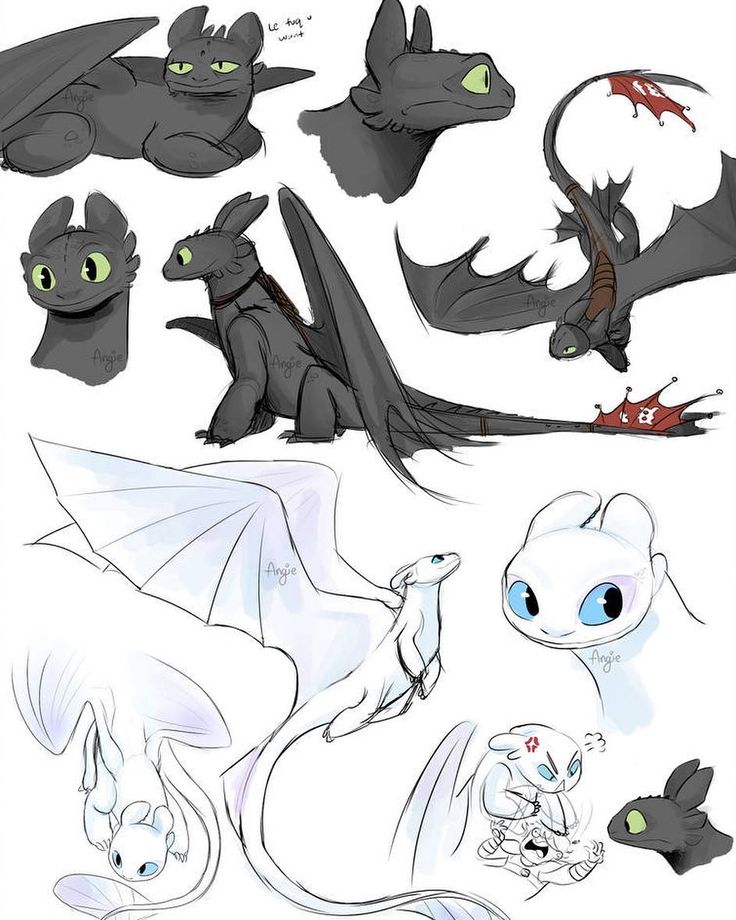 some different types of cartoon characters are depicted in this drawing style, including dragon heads and eyes