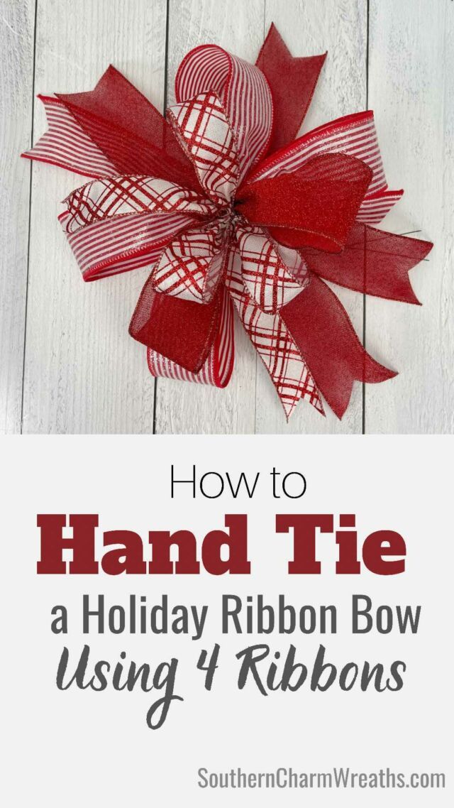 how to hand tie a holiday ribbon bow using 3 ribbons